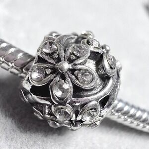Silver Floral Crystal Bead fits PANDORA Bracelet Charm